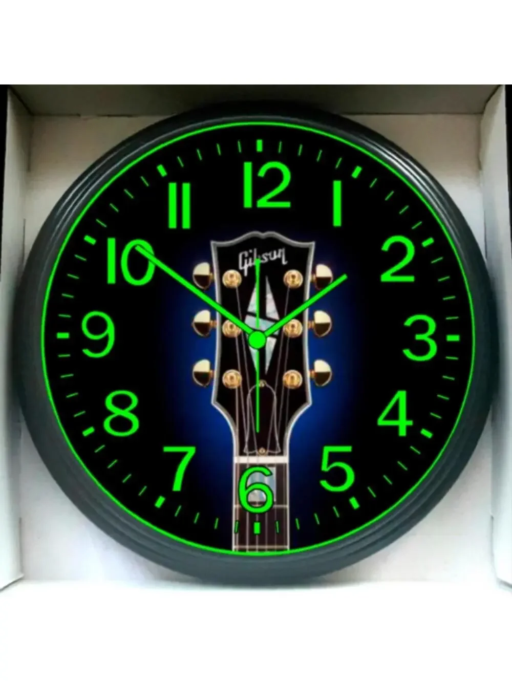 Gibson Les Paul Epiphone Music Studio Lounge Glow In The Dark Wall Clock New!